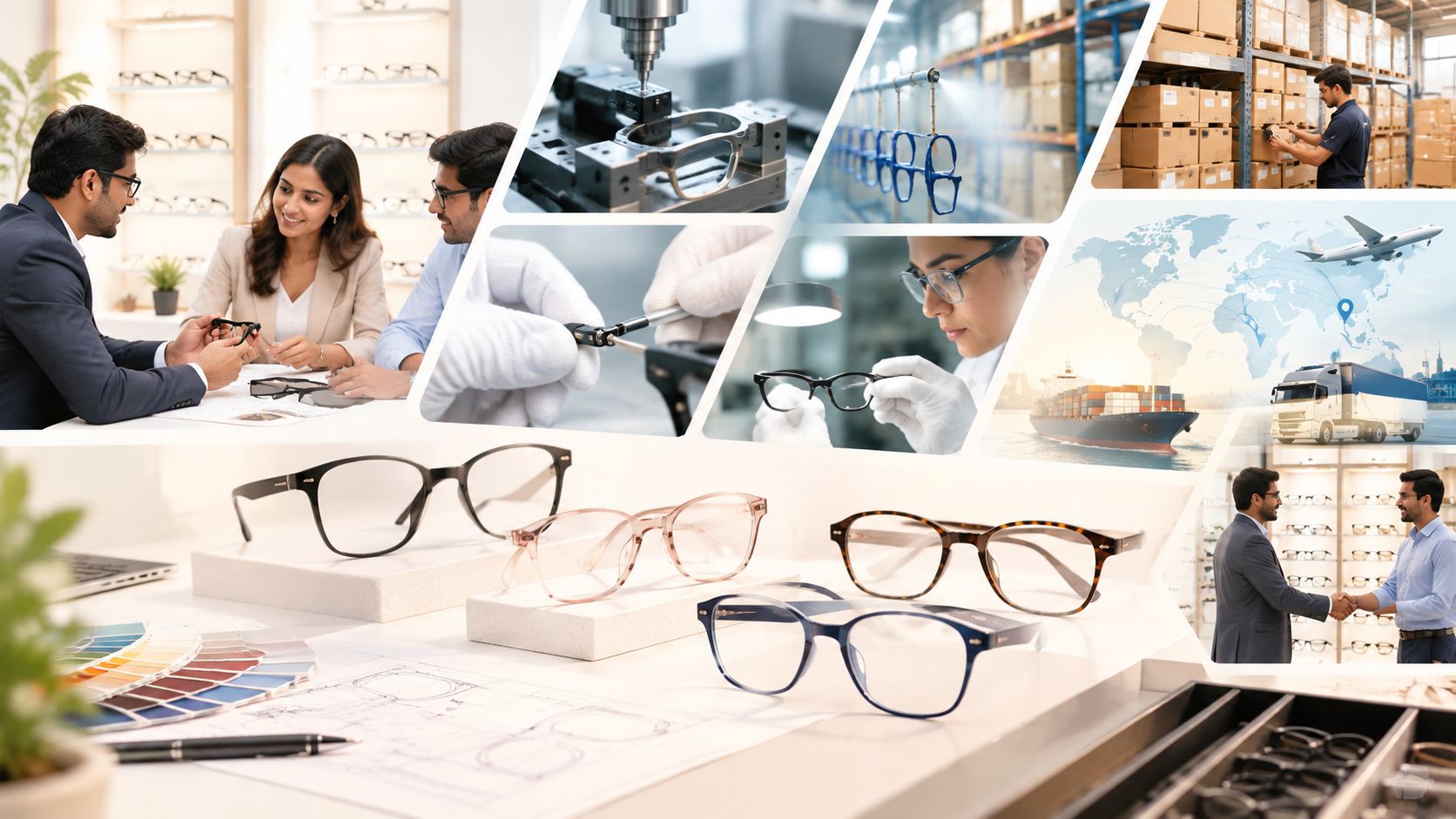 Jude Eyewear craftsmanship — design, manufacturing, and global distribution.